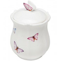 Pote 660ml de Cerâmica Com Tampa Borboletas